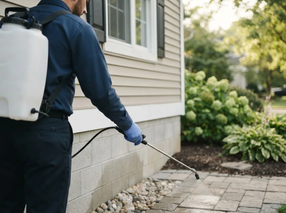 Pest control technician inspecting a home in Stapleton, GA